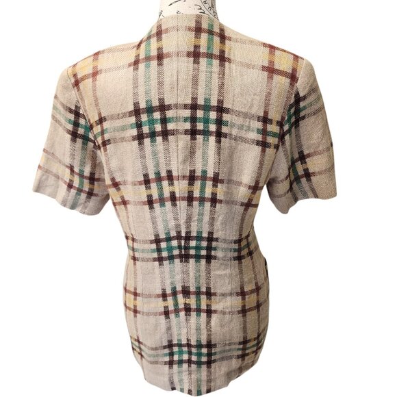 Vintage Mixage Linen Blazer Plaid Double Breasted Women's Size 38 Lightweight - Picture 2 of 13